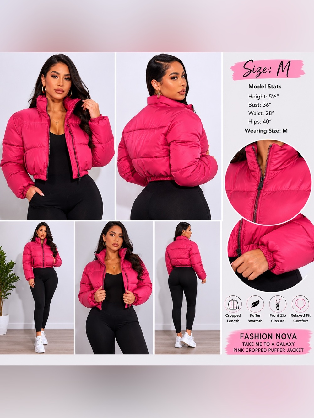 NWT Fashion Nova Take Me To A Galaxy Pink Cropped Puffer Jacket | Size M